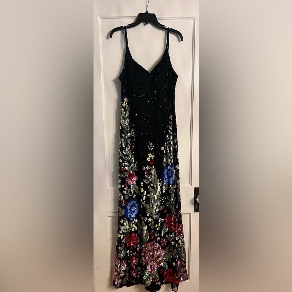 Mac Duggal beaded floral sheath gown